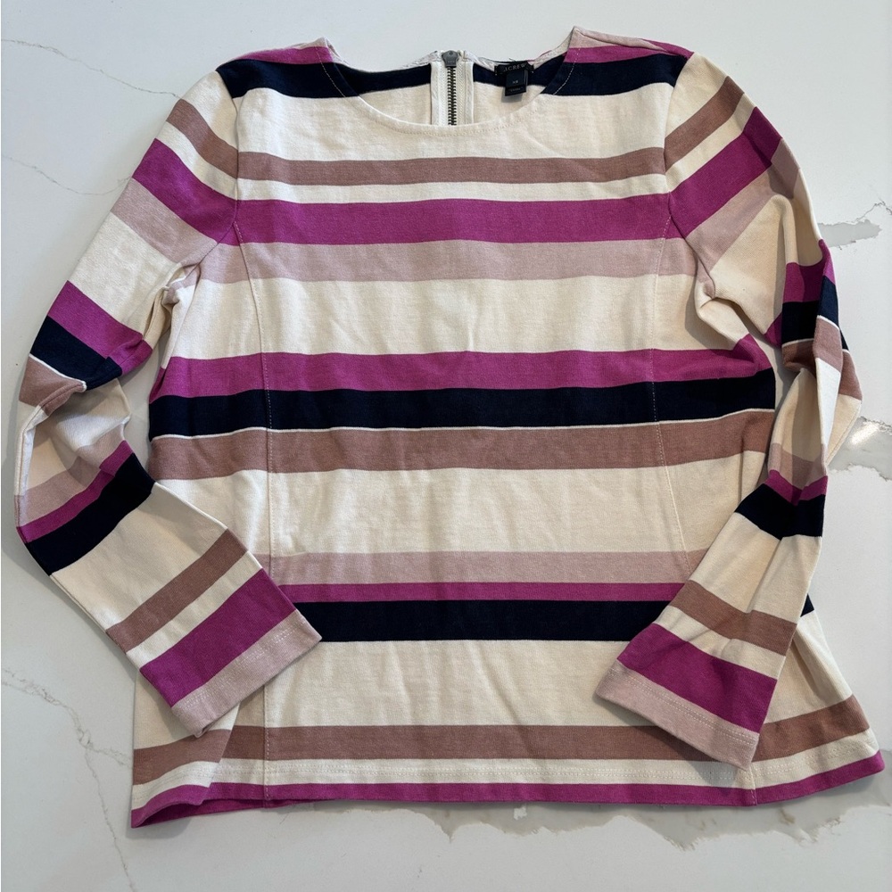 J. Crew Women's Blouse in Purple, Cream, and Black Stripes
